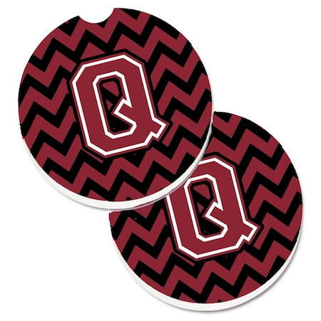 Carolines Treasures Letter Q Chevron Garnet and Black  Cup Holder Car Coaster, PK2 CJ1052-QCARC